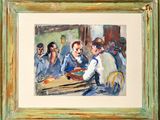 a painting of a group of people sitting at a table