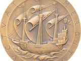 an image of a gold coin with a ship on it
