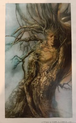 une image représentant un tableau où l'on voit une femme avec un arbre dans les cheveux