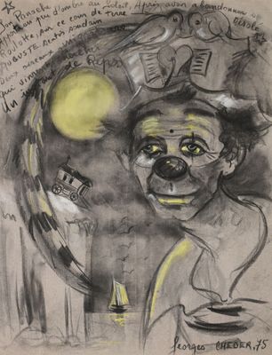 dessin représentant un clown avec une lumière jaune dans la bouche