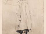 an image of a drawing of a young girl in a white dress