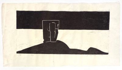 an image of a black and white drawing of a cross on a hill