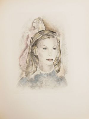 portrait of a young girl with a bird on her head