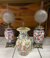 Paire de lampe en porcelaine d'Imari, monture en bronze et v…