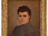 Portrait d'une jeune femme en robe bleue, par [auteur]