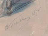 a painting of a man riding a snowboard down a hill
