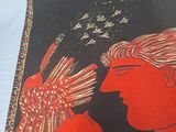 a picture of a woman with a bird on her shoulder