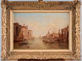 tableau représentant une vue d'un canal avec des bateaux sur l'eau
