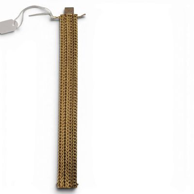 a gold bracelet that has a chain on it