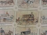 a picture of a picture of a wall with pictures of horses and carriages