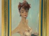 painting of a woman with red hair in a gold frame on a wall