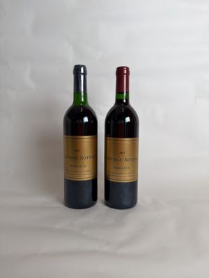 two bottles of wine sitting next to each other on a white surface