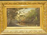 an image of a painting of a river and trees in a gold frame