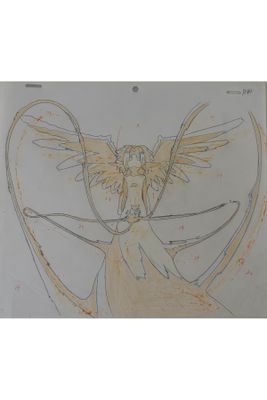 a drawing of an angel with wings on it