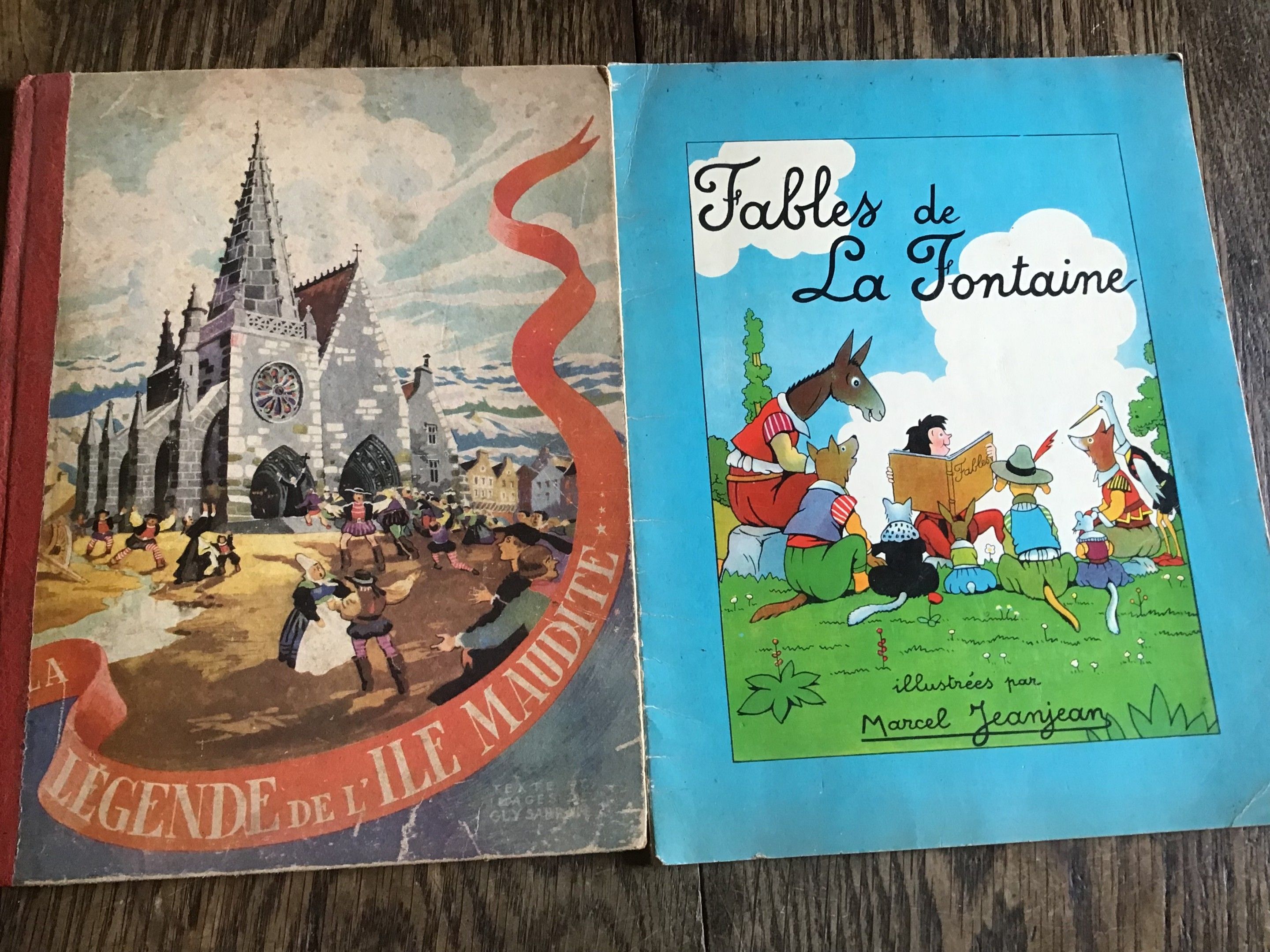 2 ouvrages Marcel Jeanjean Fable de La Fontaine Guy Sabran La Légende de l’Ile Maudite 1945 État d’usage