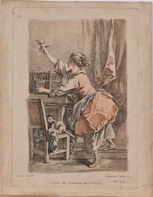 François BOUCHER (1703-1770), D'après Jeune fille à l'oiseau