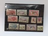 a picture of a collection of stamps on display on a wall