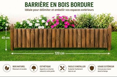 une jardinière en bois posée au milieu d'un champ verdoyant