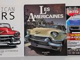 three books of american cars on display on a white surface