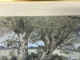 a picture of a painting of two trees in a field