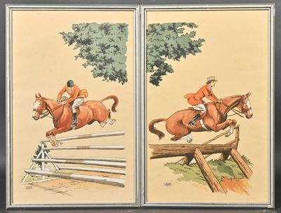tableau représentant un homme à cheval en train de sauter par-dessus une clôture en bois