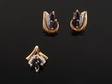 three pairs of gold and sapphire earrings and a pair of earrings