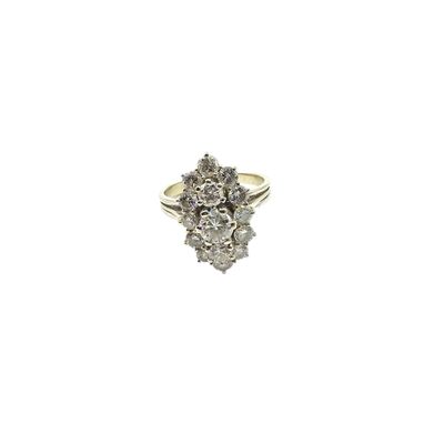 a close up of a diamond ring on a white background
