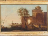 une image représentant un tableau d'un château au bord d'un plan d'eau