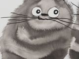 a picture of a black and white picture of a cat with big eyes
