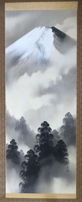 an image of a painting of a snow covered mountain in a frame
