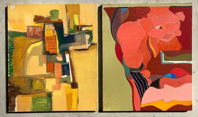 two paintings of a woman sitting on a chair next to a window