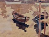 a picture of a painting of boats on the water