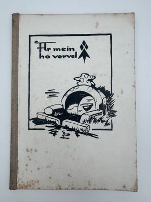 un vieux livre avec l'image d'un homme sur un cheval