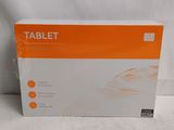 an orange and white box of a tablet computer sitting on a white surface