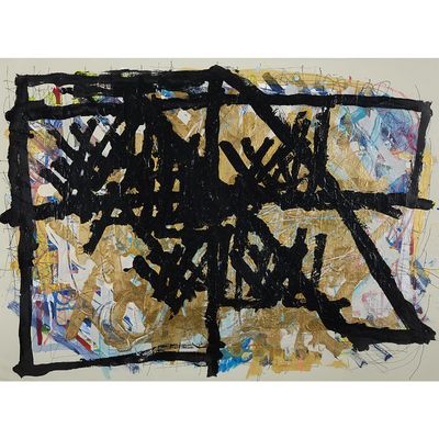 painting of a black and white abstract painting on a piece of paper