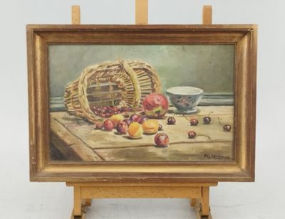 FG. LEROY "Nature morte au panier" Huile sur toile Signée en…