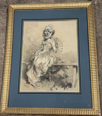 an image of a drawing of a woman sitting on a bench