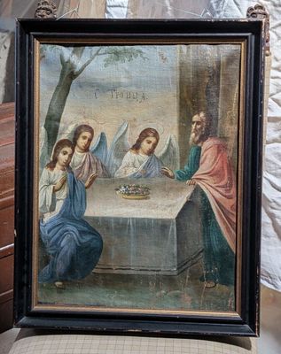 painting of the last supper of jesus on a table in a church