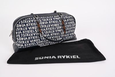 SONIA RYKIEL. Petit sac à main baguette en toile signée mont…