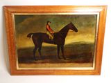 une peinture à l'huile représentant un homme à cheval dans un paysage