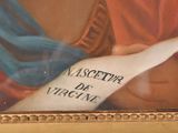 a painting of a woman holding a piece of paper in her hand