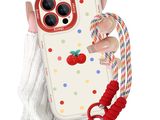 a person holding a cell phone case with a red apple on it