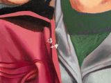 a painting of a man and a woman in a pink coat