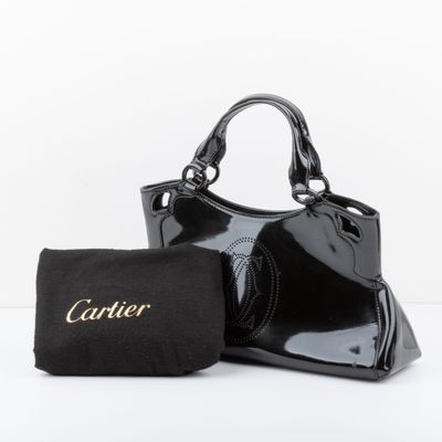CARTIER- modèle Marcello Sac en cuir verni noir devant sigle…