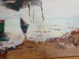 une image d'un tableau représentant un bateau dans l'eau