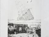 une image représentant un dessin d'un bateau sur l'eau