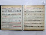 an open book with a lot of stamps on it sitting on a table