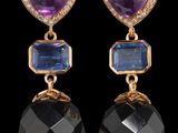 une paire de boucles d'oreilles en améthorate, saphir et diamant