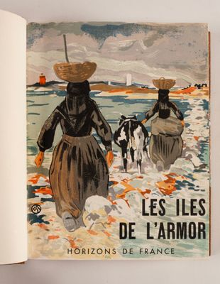 un livre ouvert sur lequel figure l'image de deux femmes marchant dans l'eau