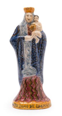 figurine of a man holding a cat and a dog
